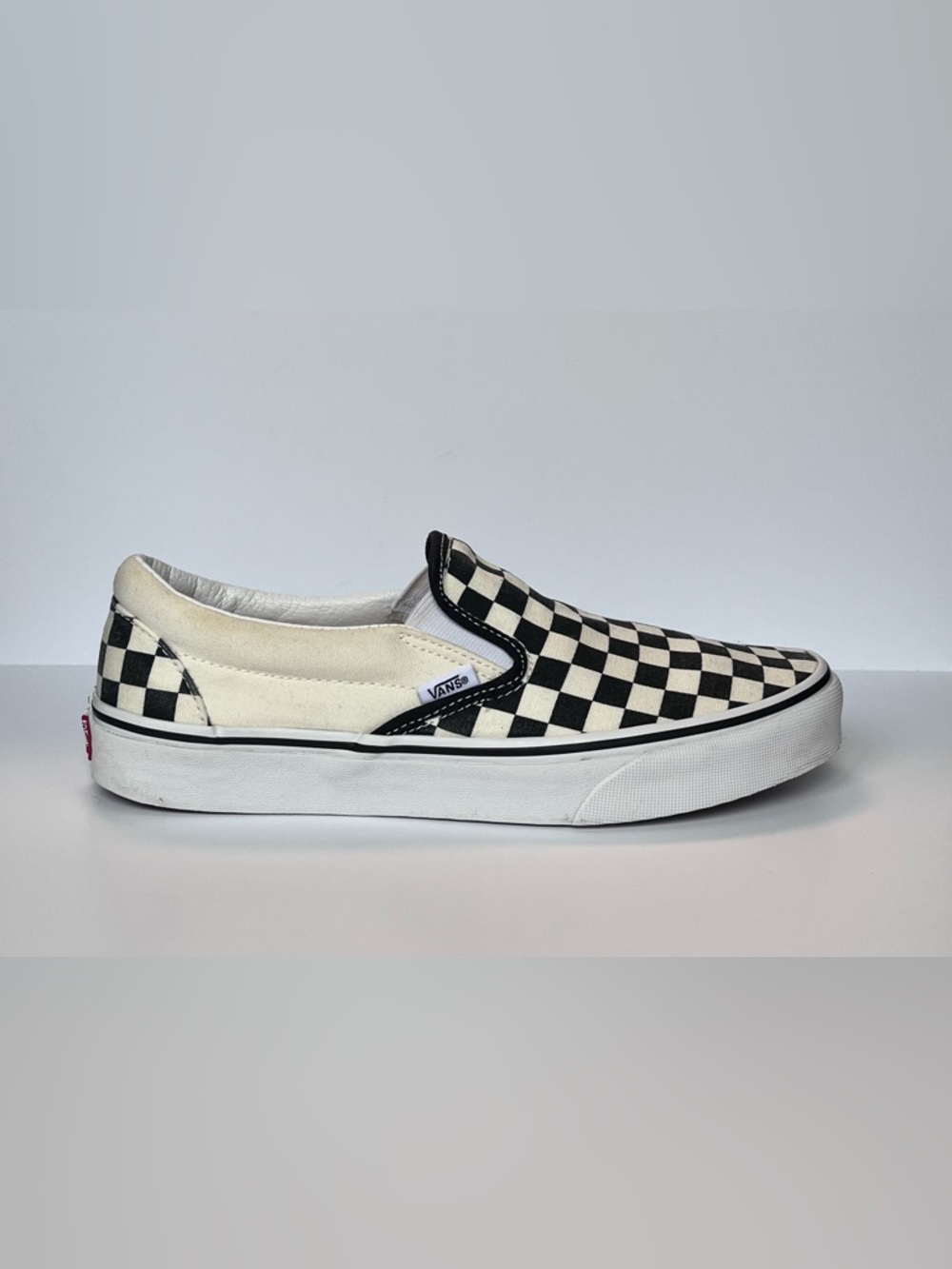 Vans Checkerboard Slip-On Casual Shoes Black White Canvas Men’s Size 9
